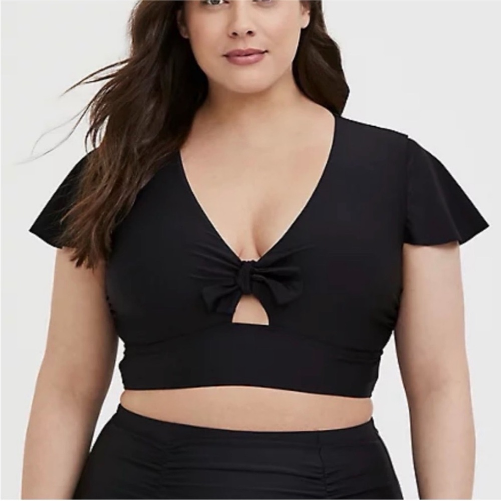 torrid Black Tie-Front Flutter Sleeve Bikini Top - Women
